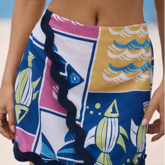 Anthropologie Other - Anthropologie Celandine Linen-Blend Rickrack Mini Skirt Swim Coverup Size M